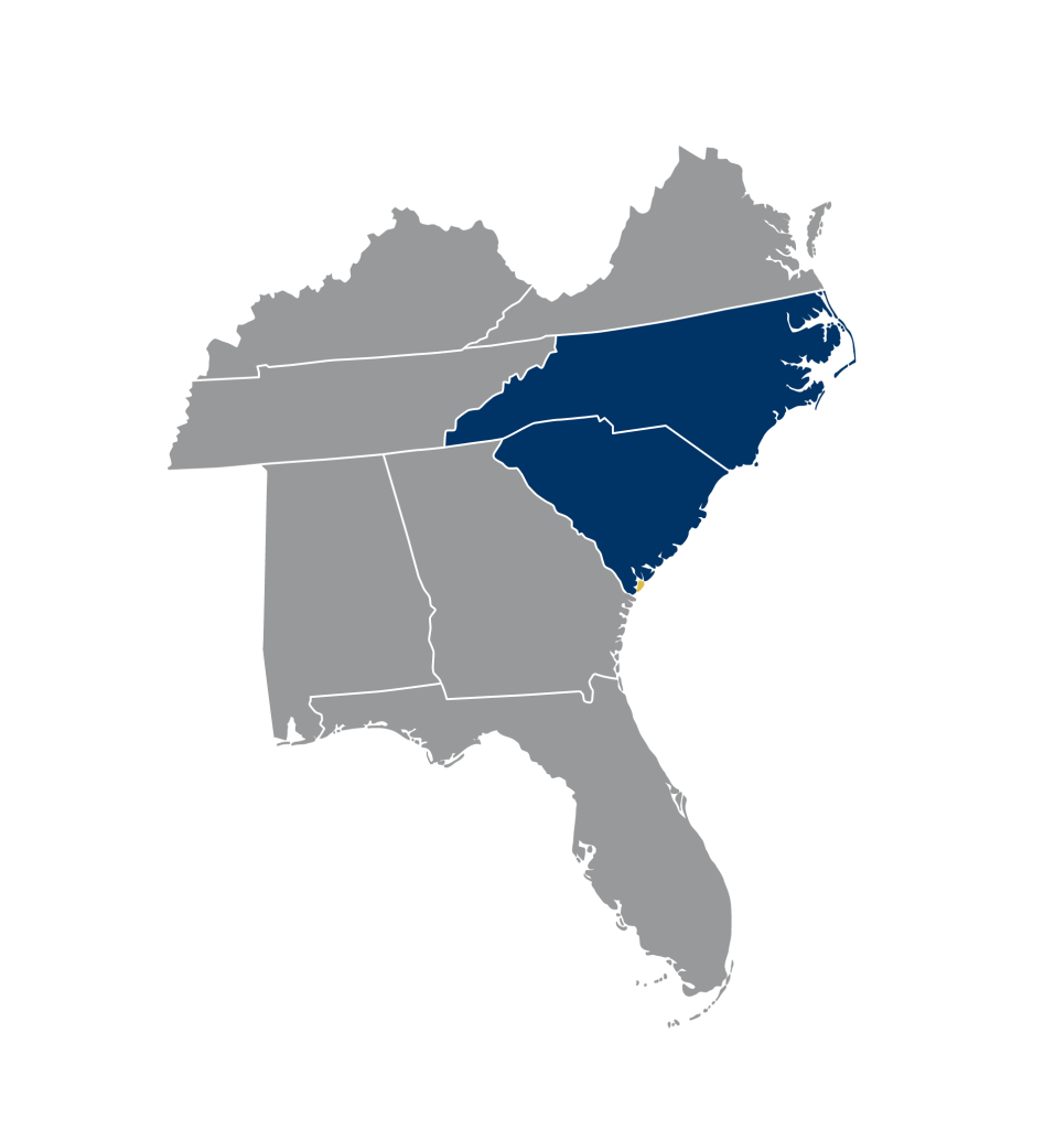 Map of North and South Carolina, the Avery General Contracting service area